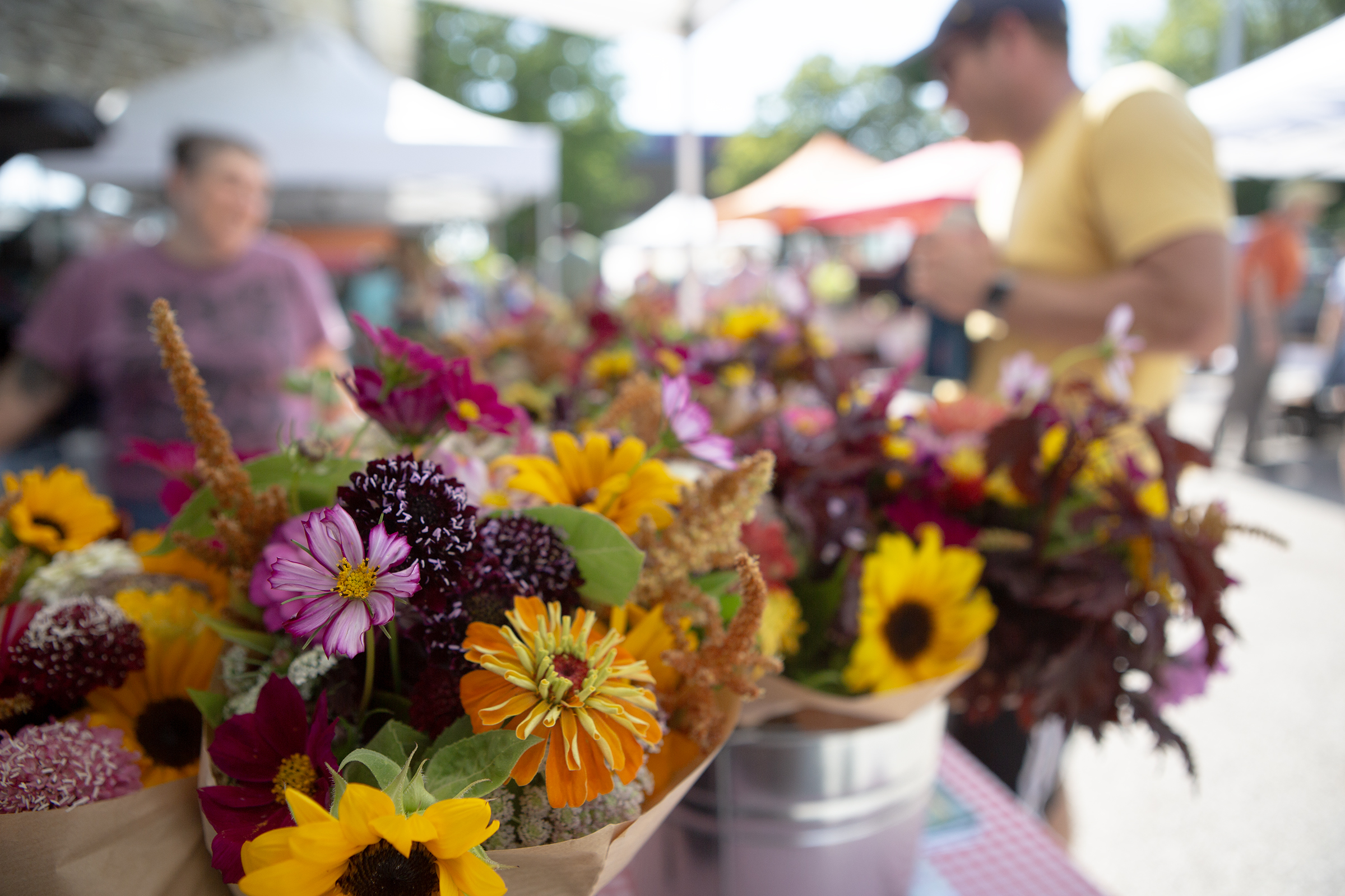 Fresh bunches of flowers at the market stall