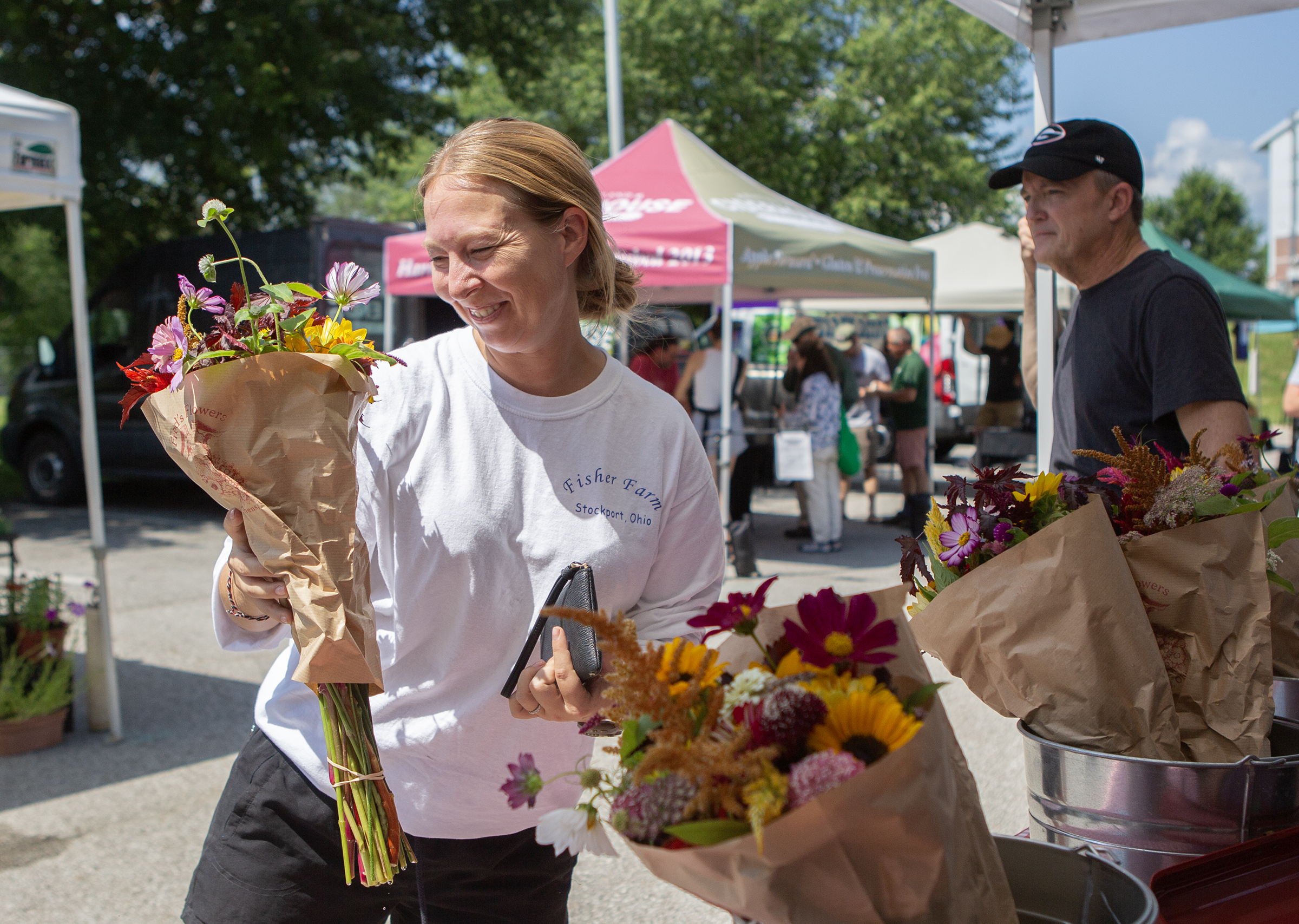 A customer choosing flowers